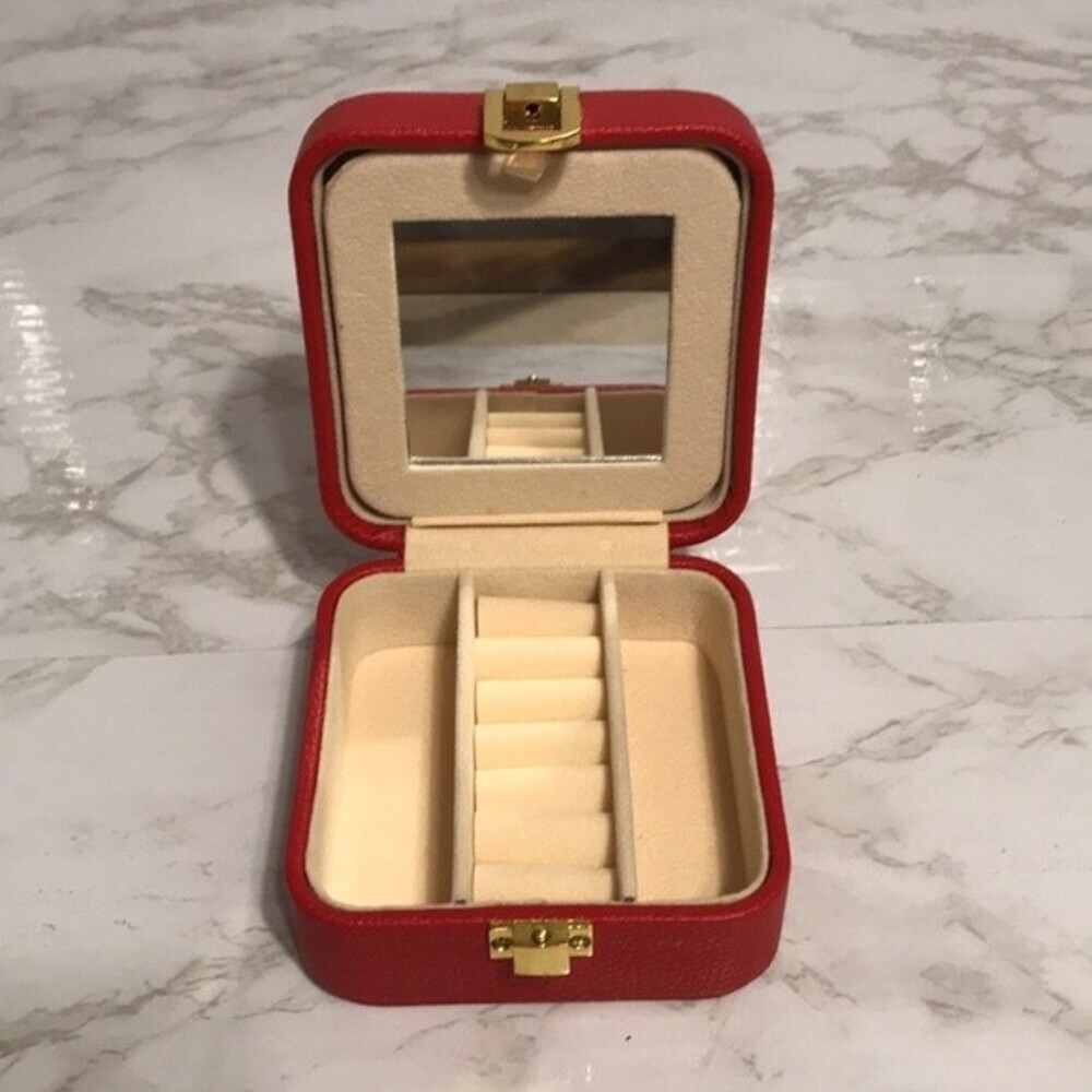 Jewelry travel case red faux leather with two compartments